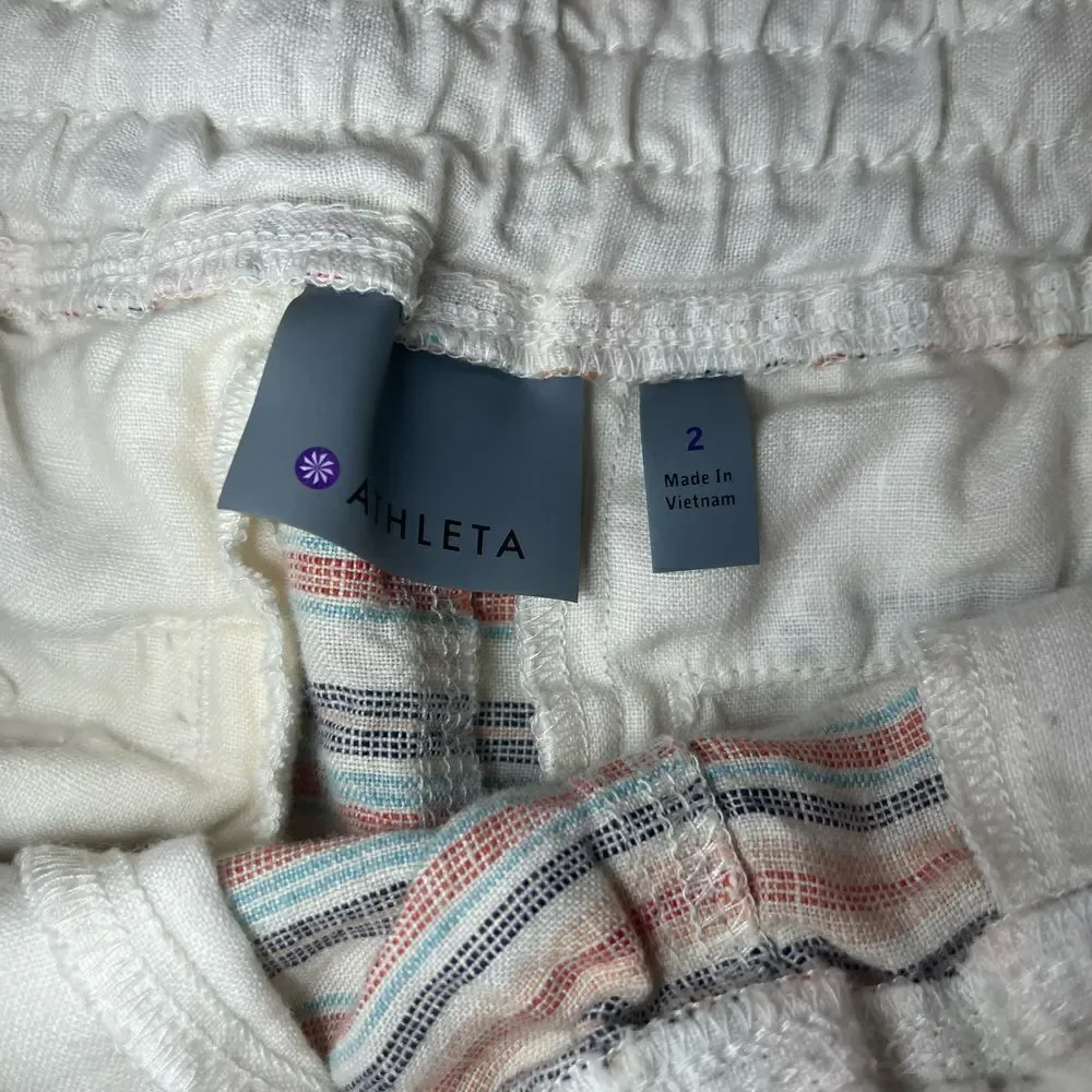 Athleta Stripe Linen Jacquard Sandbar Shortie Shorts